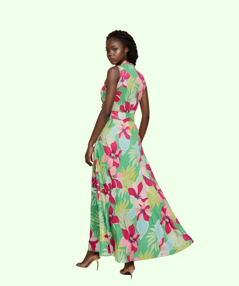 Robe d’Été Tropicale à Fente Haute - 1