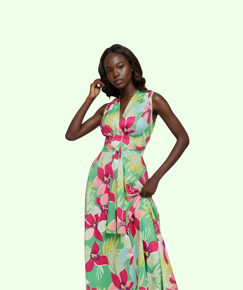 Robe d’Été Tropicale à Fente Haute - 2